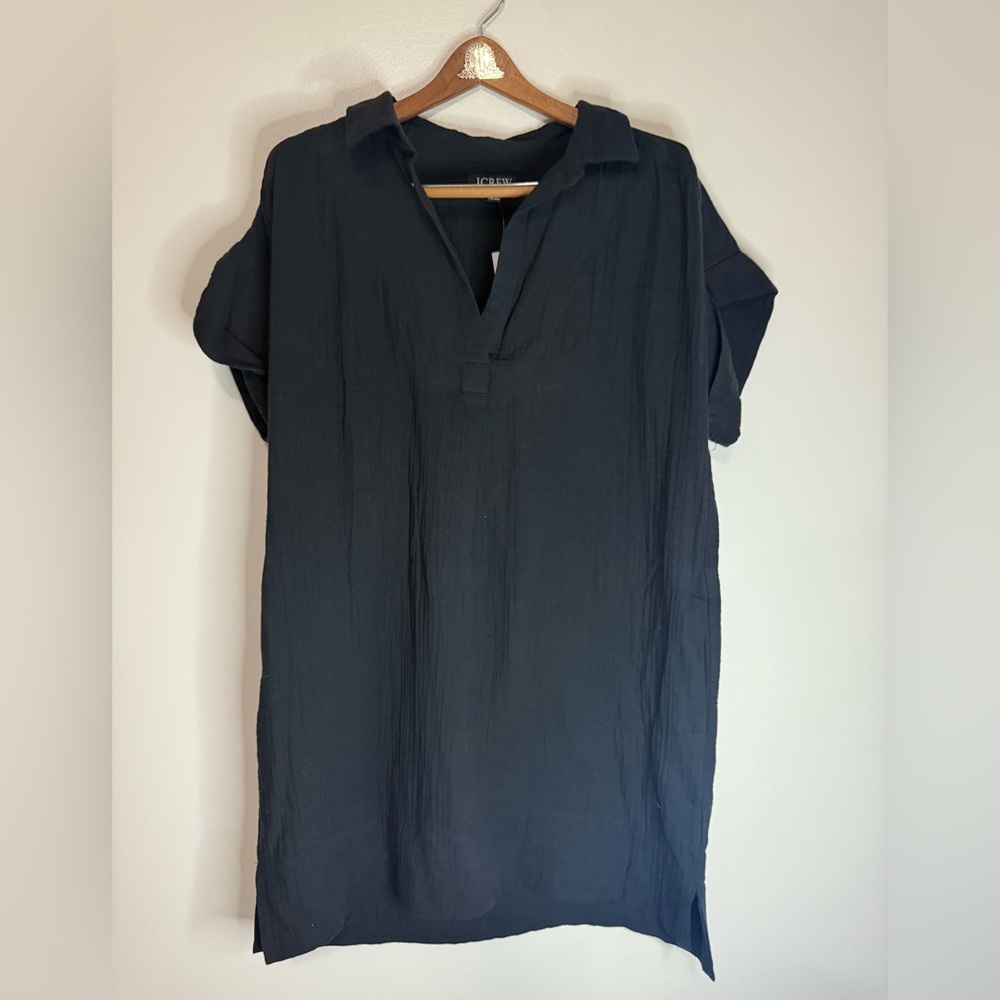 J.Crew NWT  Black Cotton Women's shirt dress with pockets in size large